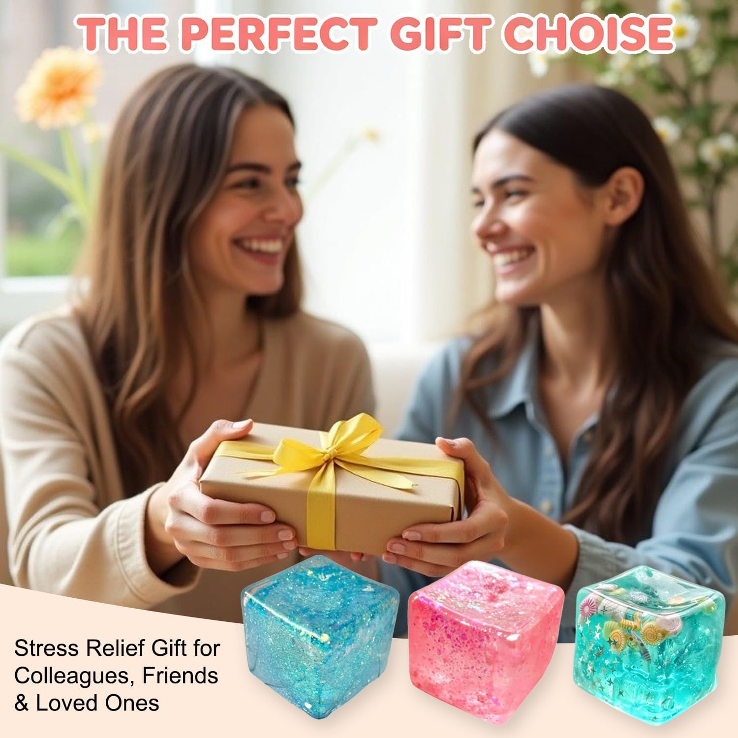 Premium Block Cube Squishy – Ice Cube Squishies for Adults, Squishy Cube, Stress Cube, Sensory Fidget for Stress Relief, Focus & Play (Blue & Pink, 2PCS)