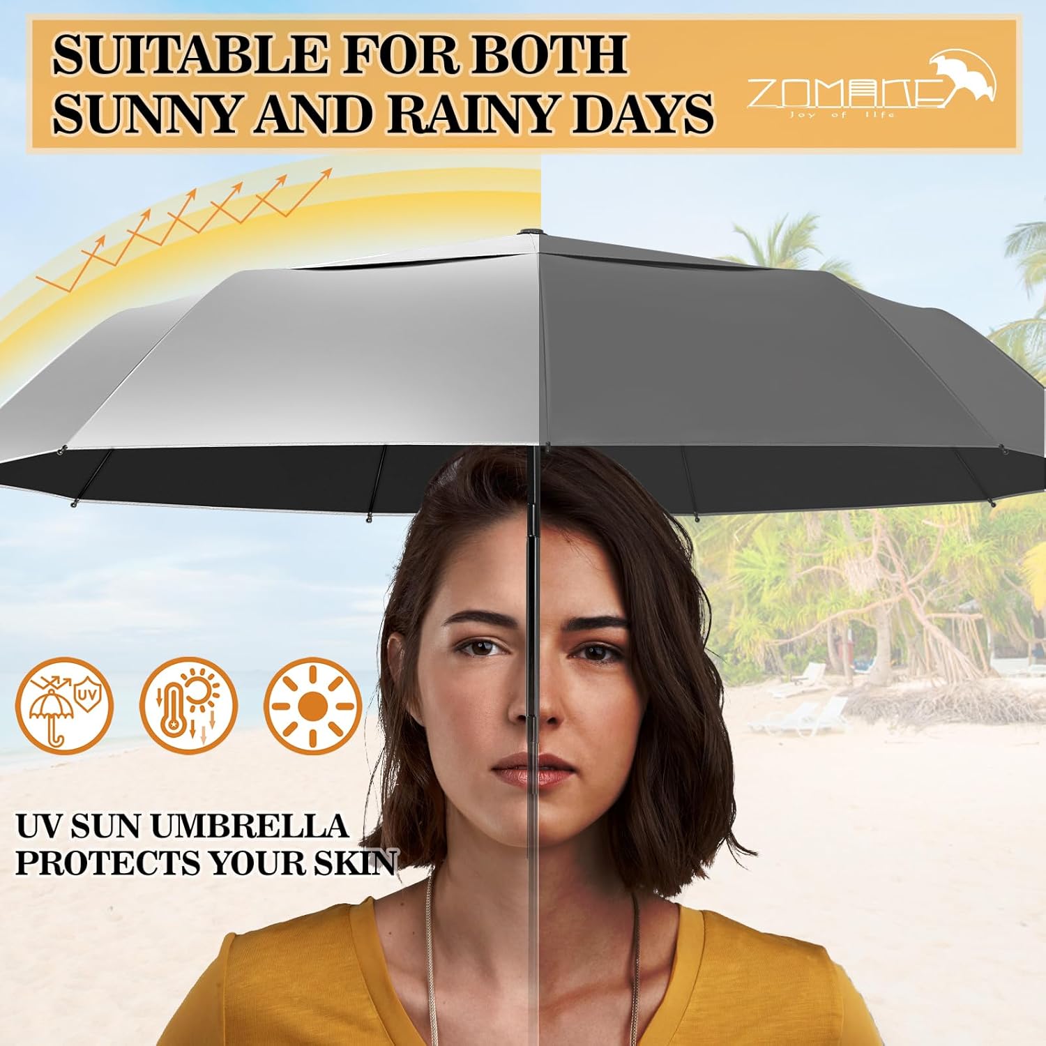 ZOMAKE UV Umbrella for Sun Protection UPF 50+,Travel Compact Sun Umbrellas UV Blocking Small Auto Open Portable for Walking - Image 3