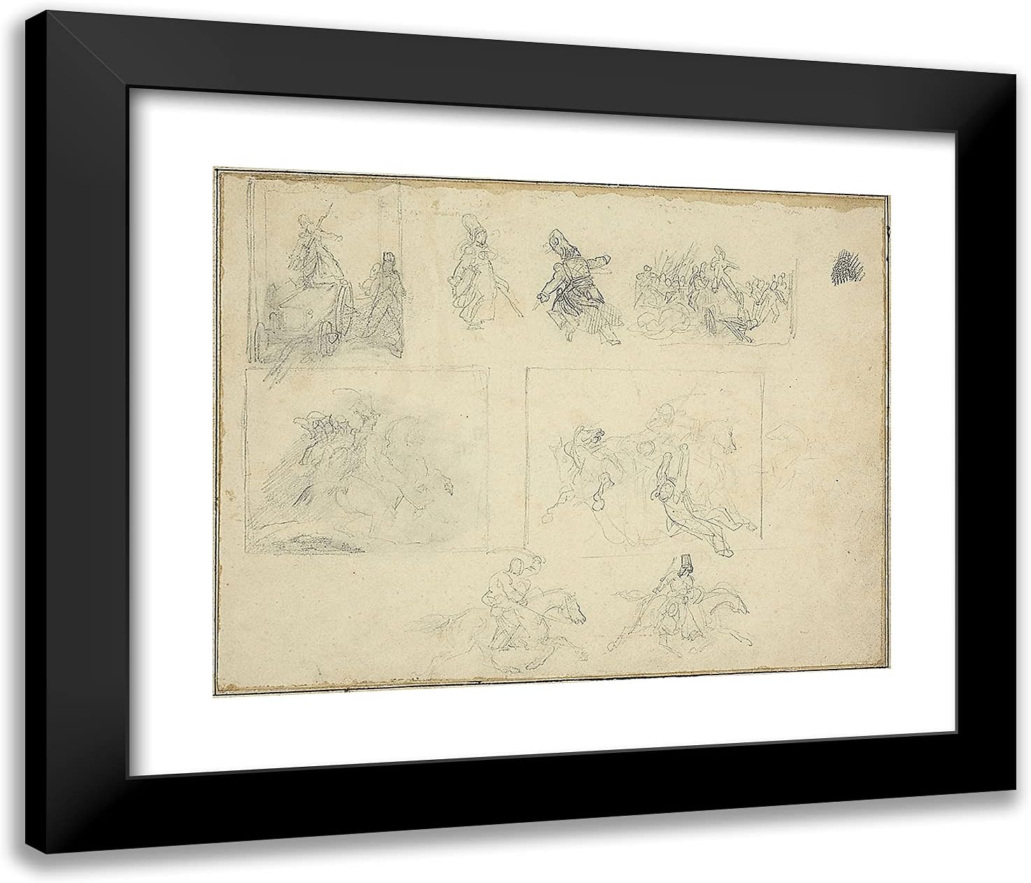 ArtDirect Theodore Gericault 23x20 Black Modern Framed and Double Matted Art Print Titled Sketches for Military Compositions