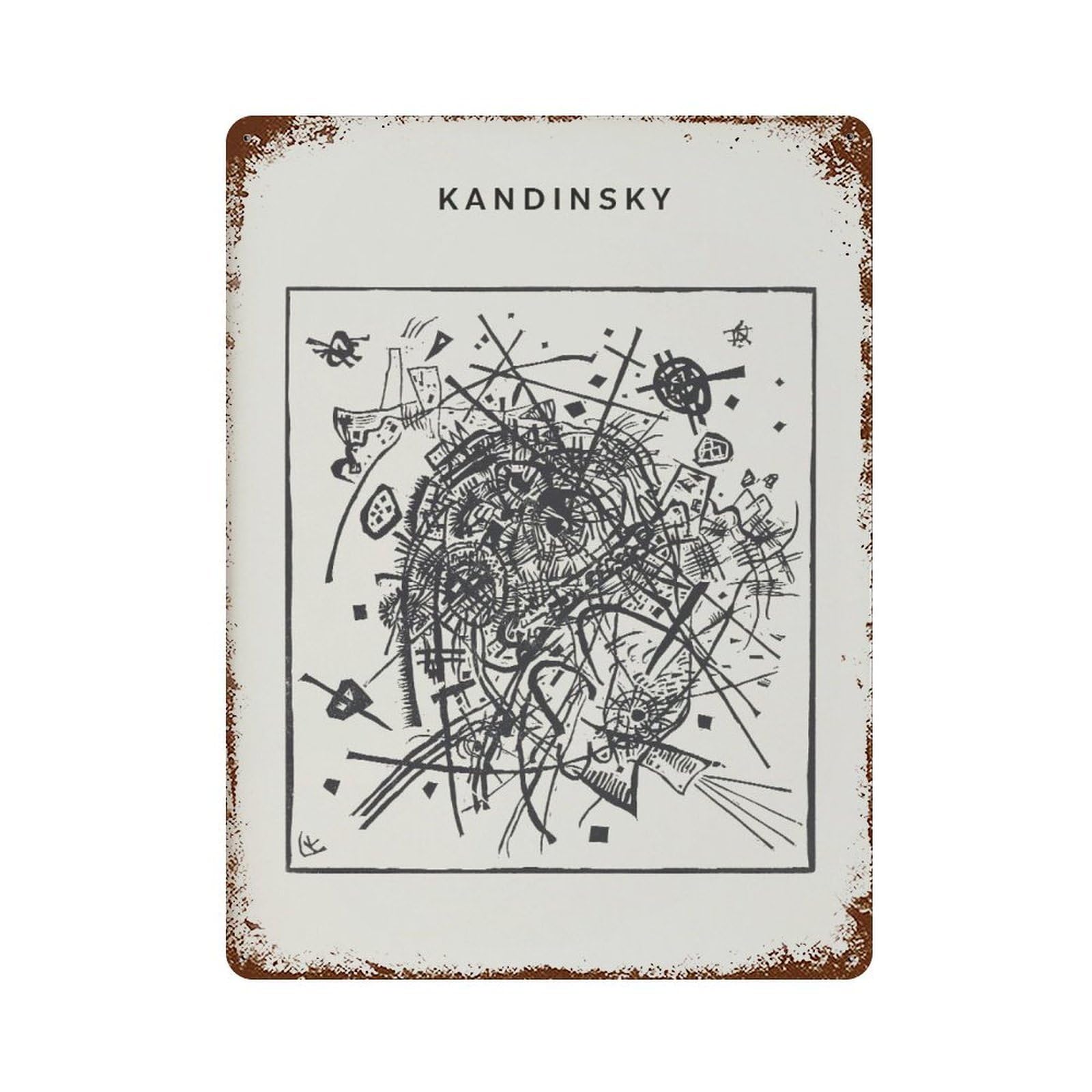 xiaoxiaoshen Kandinsky Black And White Abstract Expressionism Wall Decor Art Metal Tin Poster Modern Home Decor Art Home Bar Shop Decorations Vintage Sign 40x30cm