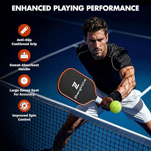 Miniatura 4 de Paleta de pickleball, fibra de carbono con núcleo patentado de 0.630 in, mango antideslizante alargado para potencia, giro, control y velocidad de