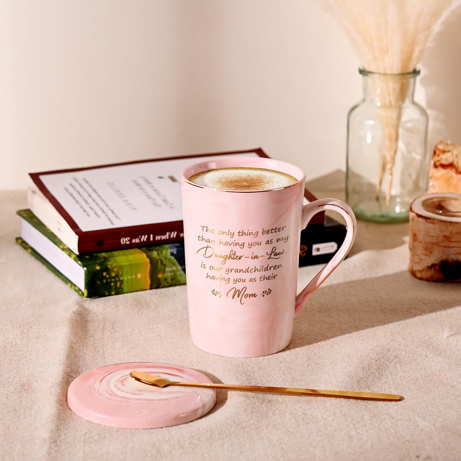 YHRJWN Mothers Day Gifts for Daughter in Law Gifts from Mother-In-Law, Daughter-in-Law Christmas Birthday Gift, 14Oz Pink