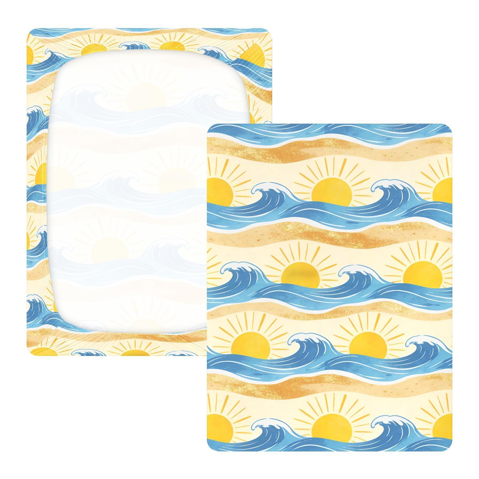 Waves Sun Summer Beach - Sábanas para cuna de bebé, niños y niñas, de algodón, suaves, elásticas, unisex, para cuna, 1 paquete de decoración para cuna de cuna de bebé