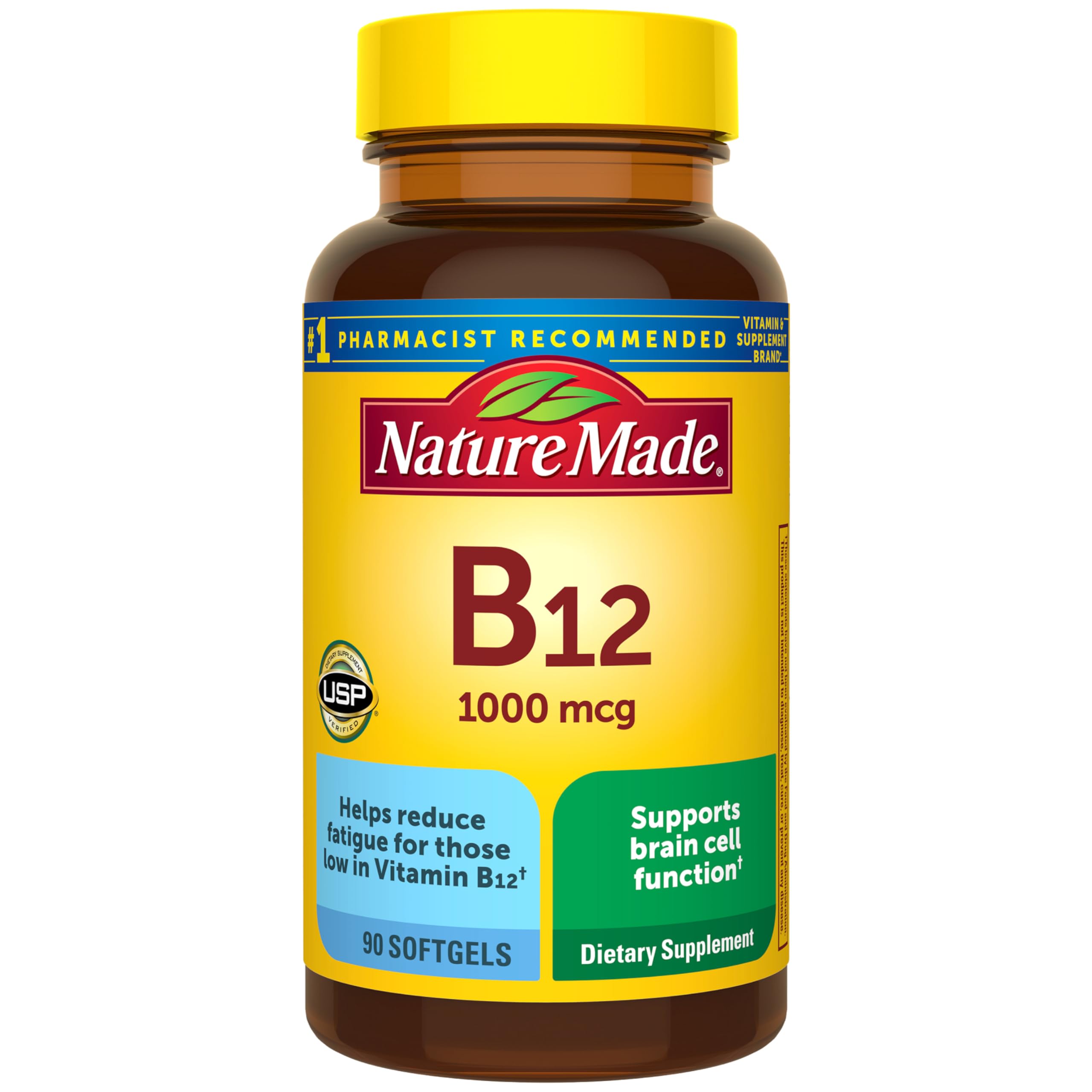 Nature Made Vitamin B12 1000 mcg, Dietary Supplement for Energy Metabolism Support, B12 Vitamins 1000 mcg, 90 Softgels, 90 Day Supply
