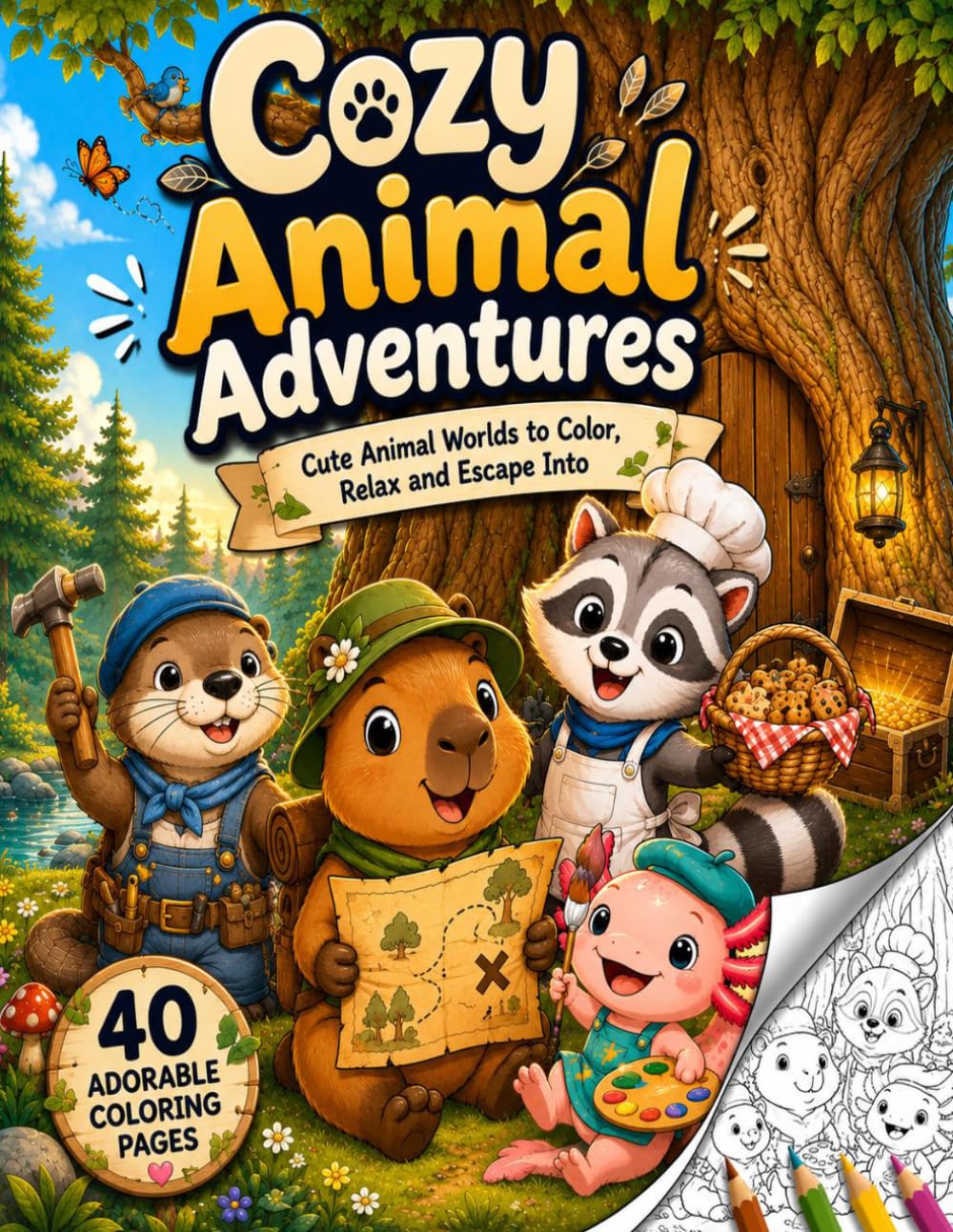 Cozy Animal Adventures: Cute Animal Worlds to Color, Relax and Escape Into