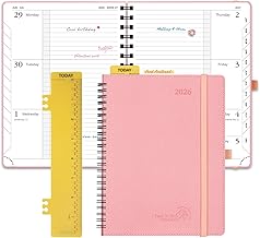 POPRUN Diary 2026 Week to View A5 (22x16.5 cm) Soft Cover Spiral Diary 26 Appointment Horizontal Weekly Work Planner, Monthly Tabs, 100GSM Paper (Soft Pink)