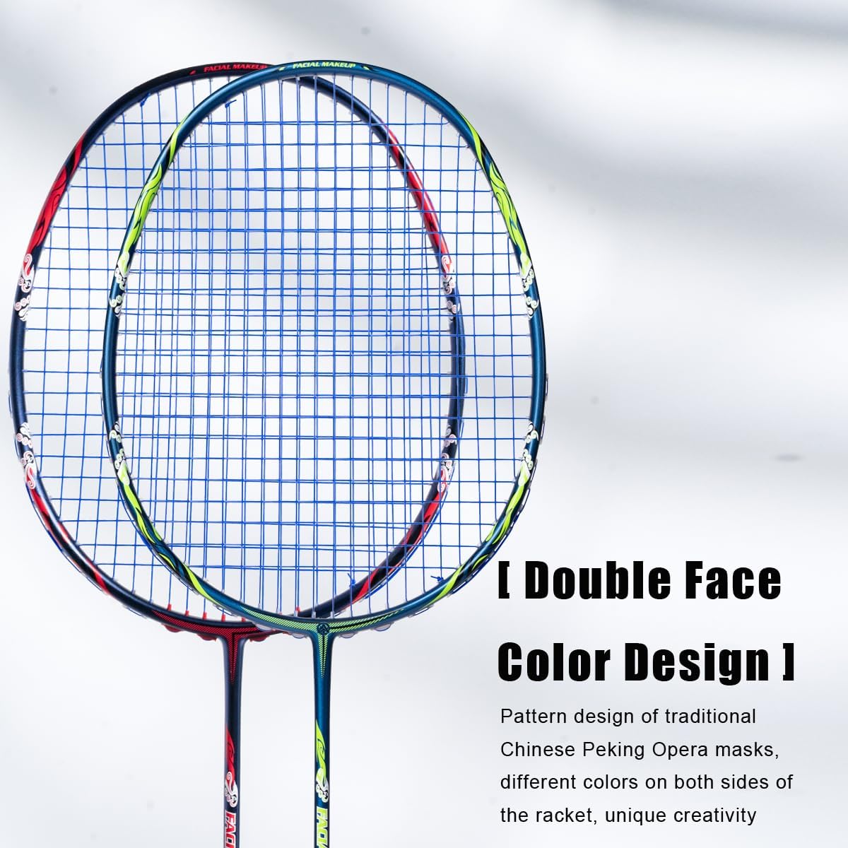 LP 9U G5 22-32Lbs Peking Opera Double Sided Color Professional Full Carbon Fiber Badminton Racket with Gift Box, Racquet for Outdoor Sports Including 1 Flannel Bag, 2 Grips Tapes
