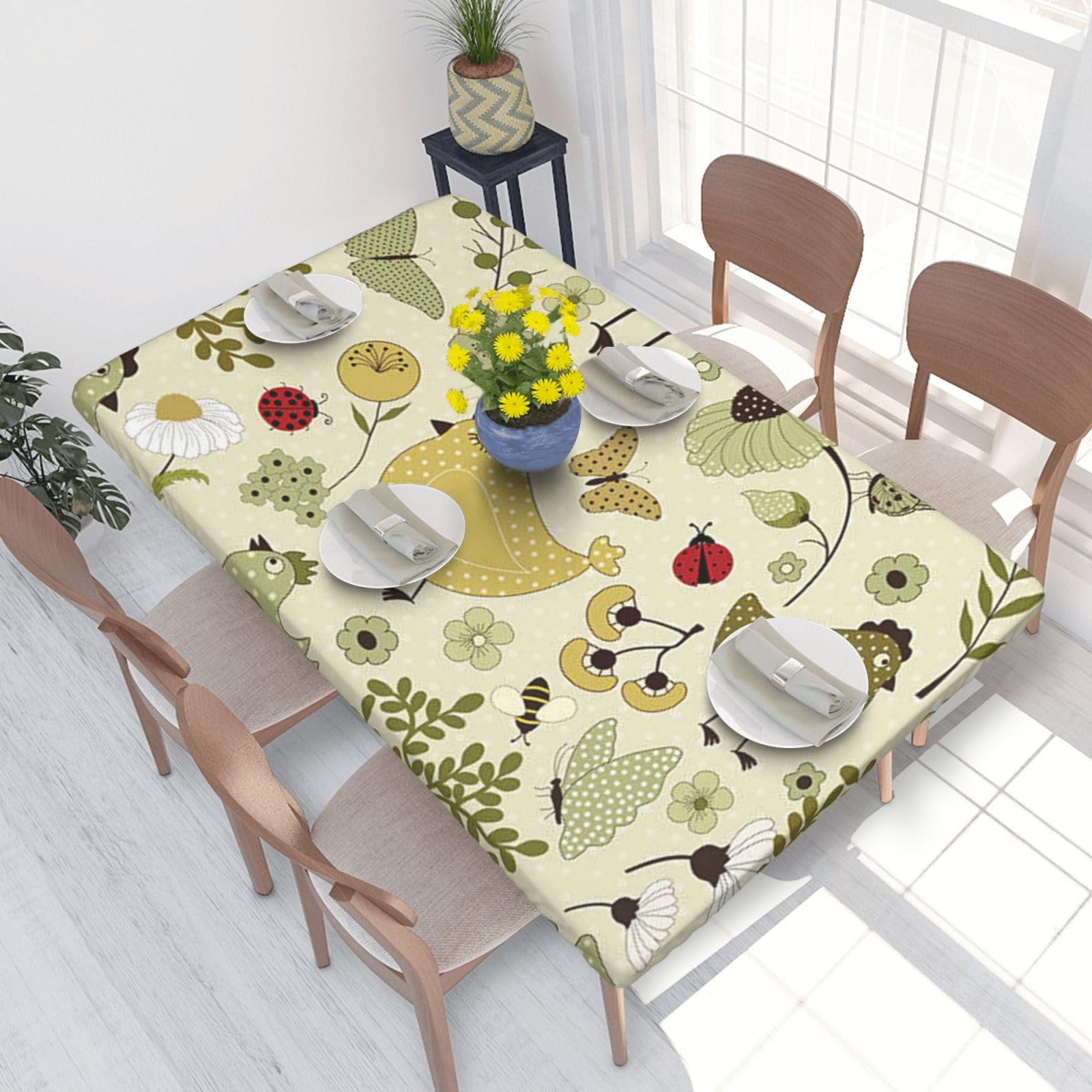 BNVSADC yellow leaves chicken Printed 4FT Tablecloth 122x76 CM Polyester Kitchen Water Resistant Table Cloth Dining Table Decoration Table Covers