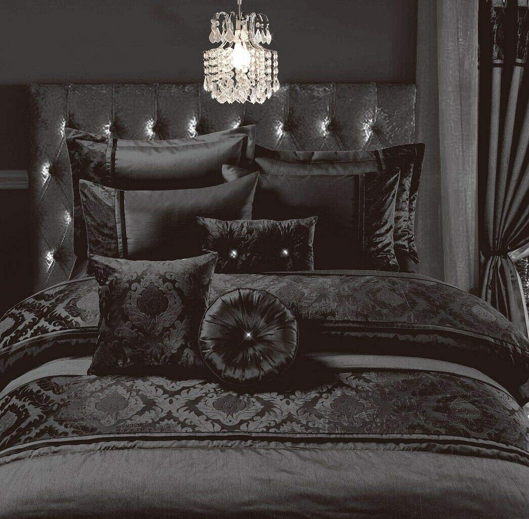 EHD Casablanca Embroidered Style Luxurious Matching Bed Spread With Two Pillowshams (Black, Bed Spread With 2 Pillowshams)
