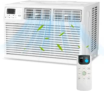 Electactic 10,000 BTU Window Air Conditioner, 450 Sq.Ft, 3 Fan Speeds, Energy Efficient, Washable Filter, White