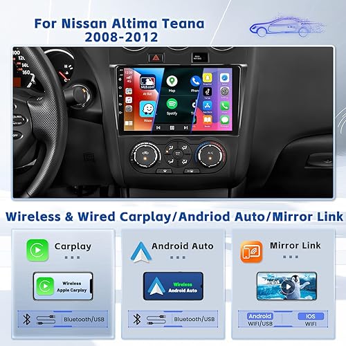 Miniatura 10 de Estéreo de coche Android 13 para Nissan Altima 2008-2012 Radio con Apple Carplay inalámbrico Android Auto Mirror Link, pantalla táctil de 9