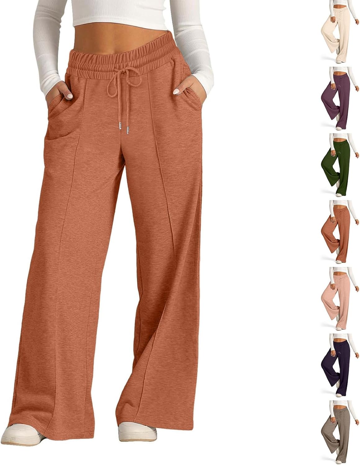 Sweatpant for Ladies 2025 Straight Drawstring Elastic Fleece Cozy Joggers Palazzo Pants with Pockets Trousers