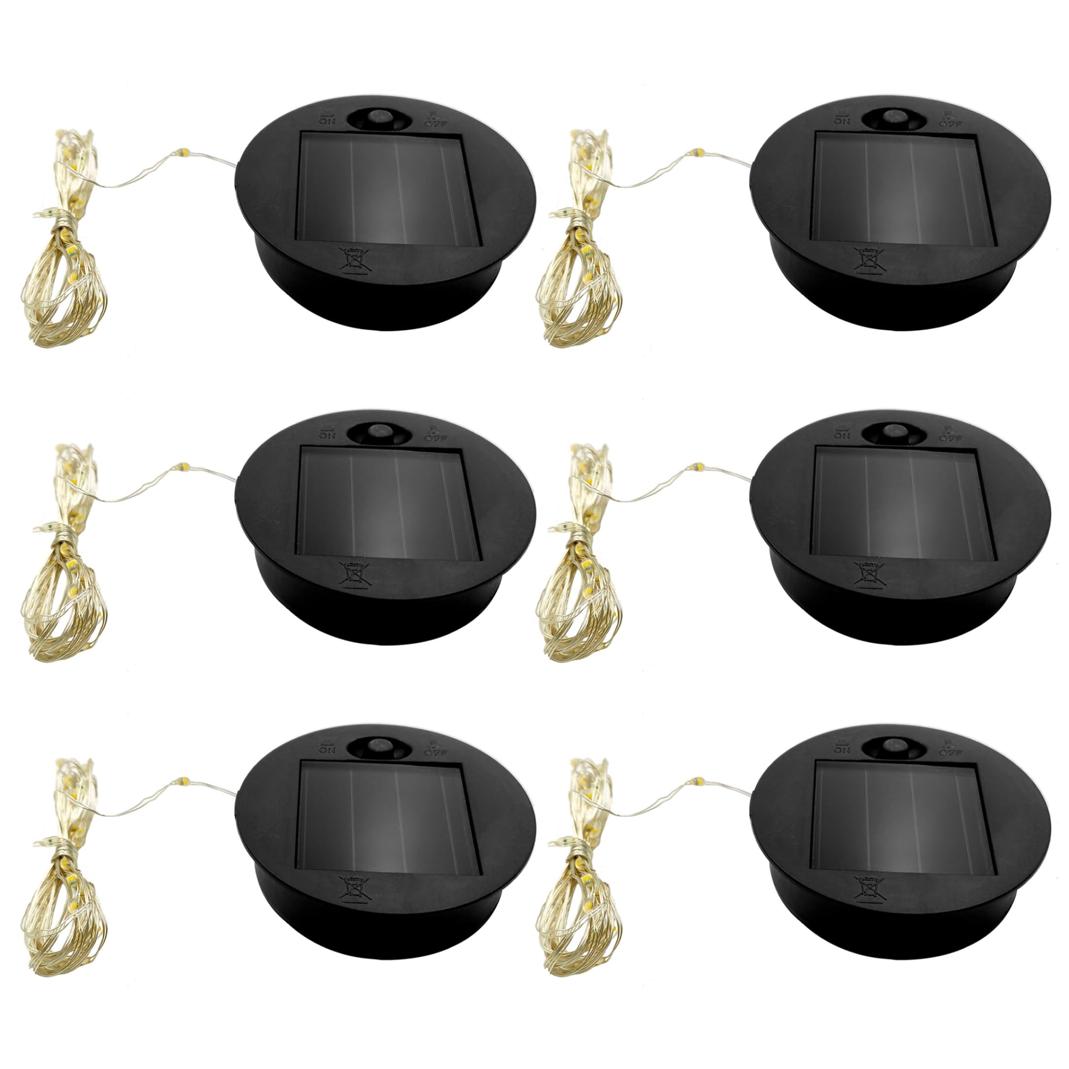 6Pcs Replacement Solar Light Tops with Warm String Lights, Solar Light Inserts for Lanterns, 2.76" Round, 6.56ft Copper Wire, Outdoor Waterproof Panel