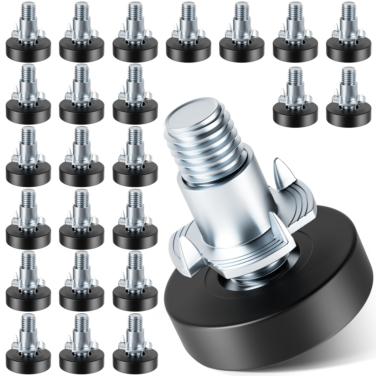 MROCO Furniture Leveling Feet with T-Nuts, 24 PCS 1/4"-20 UNC Thread Adjustable Levelers, Leg Levelers Table Feet Screw on for Deak, Chairs, Stool Legs, Cabinet