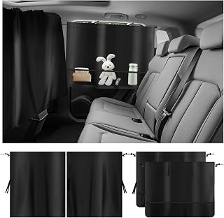 3PCS Car Window Shades for Privacy,Upgraded Side Car Curtains with Storage Pockets & 4PCS Suction Cups for Sun & Thermal Insulation Curtain,Vinyl Cars Privacy Curtains for Vehicle
