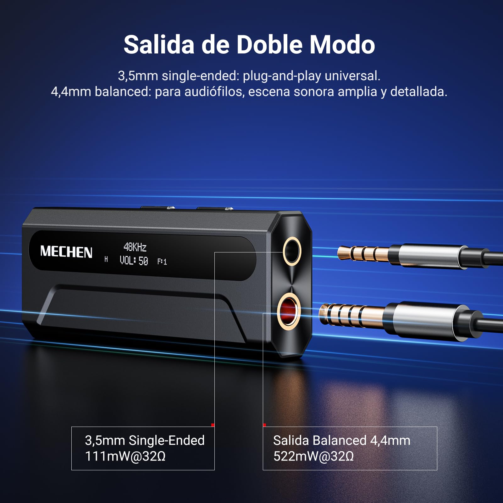 MECHEN AP10 - Amplificador de auriculares DAC con ES9028Q2M y ES9603Q, compatible con 384 kHz/DSD256, salidas duales de 3,5 mm + 4,4 mm, para smartphones, PC, ordenadores portátiles y reproductores