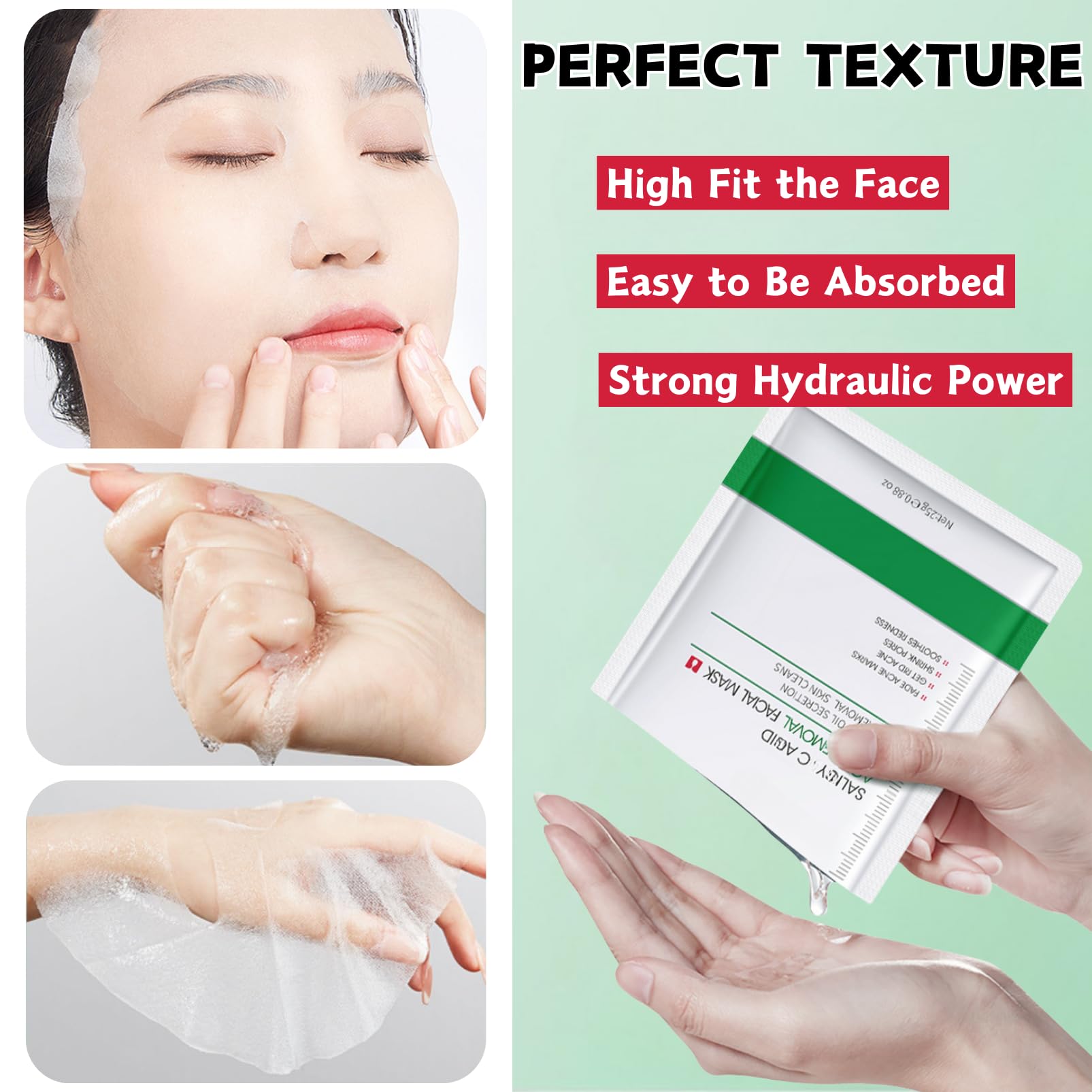 Salic-ylic A-cid Face Masks 6pcs, Blemishes Removal Face Mask Set, Moisturizing & Hydrating Sheet Mask - Image 4