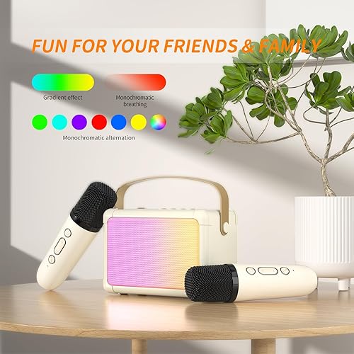 Miniatura 4 de SUDOTACK Mini máquina de karaoke para niños, altavoz portátil de karaoke Bluetooth con 2 micrófonos sin conexión y luces LED para fiesta en casa,