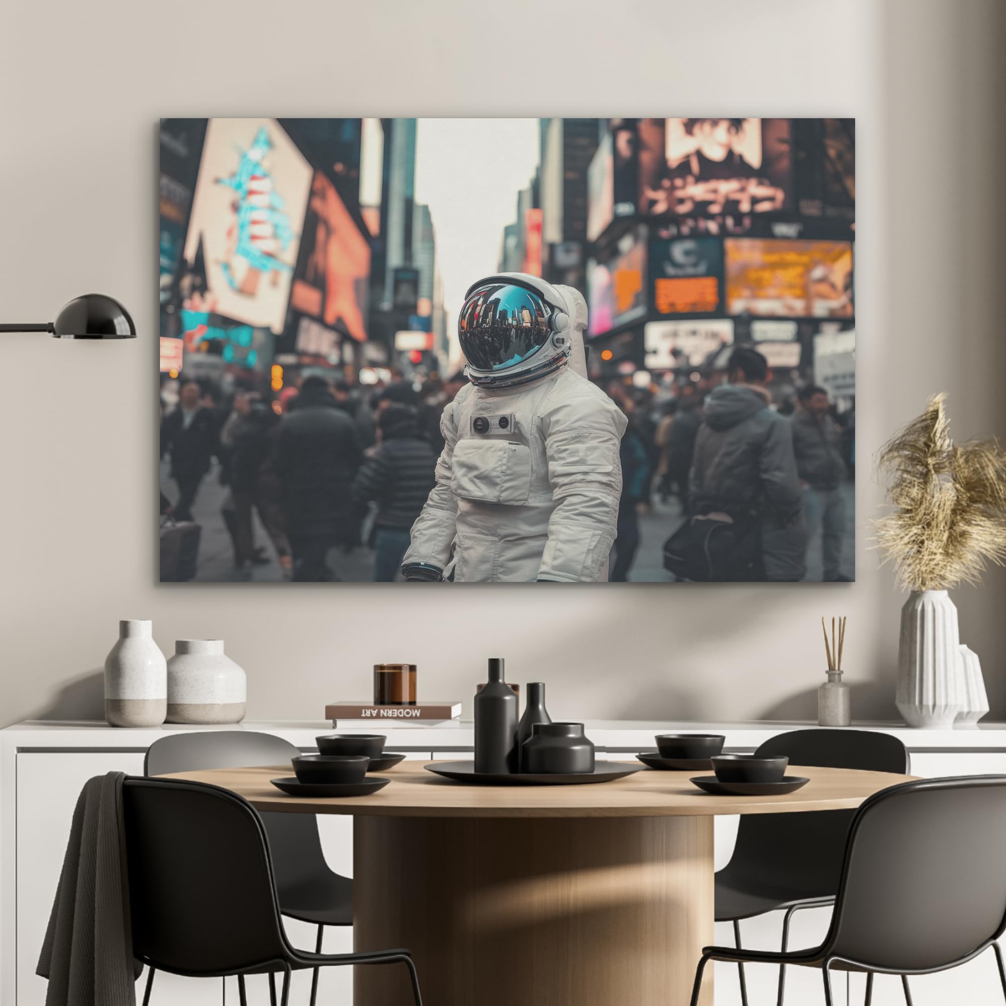 MuchoWow© Bild aus Filz Schlafzimmer Bilder Badezimmer Wand Deko Wohnzimmer | 100x70 cm - Modern Wanddeko Bilderwand Geschenk Stadt - Menschen - Astronaut - Weiß