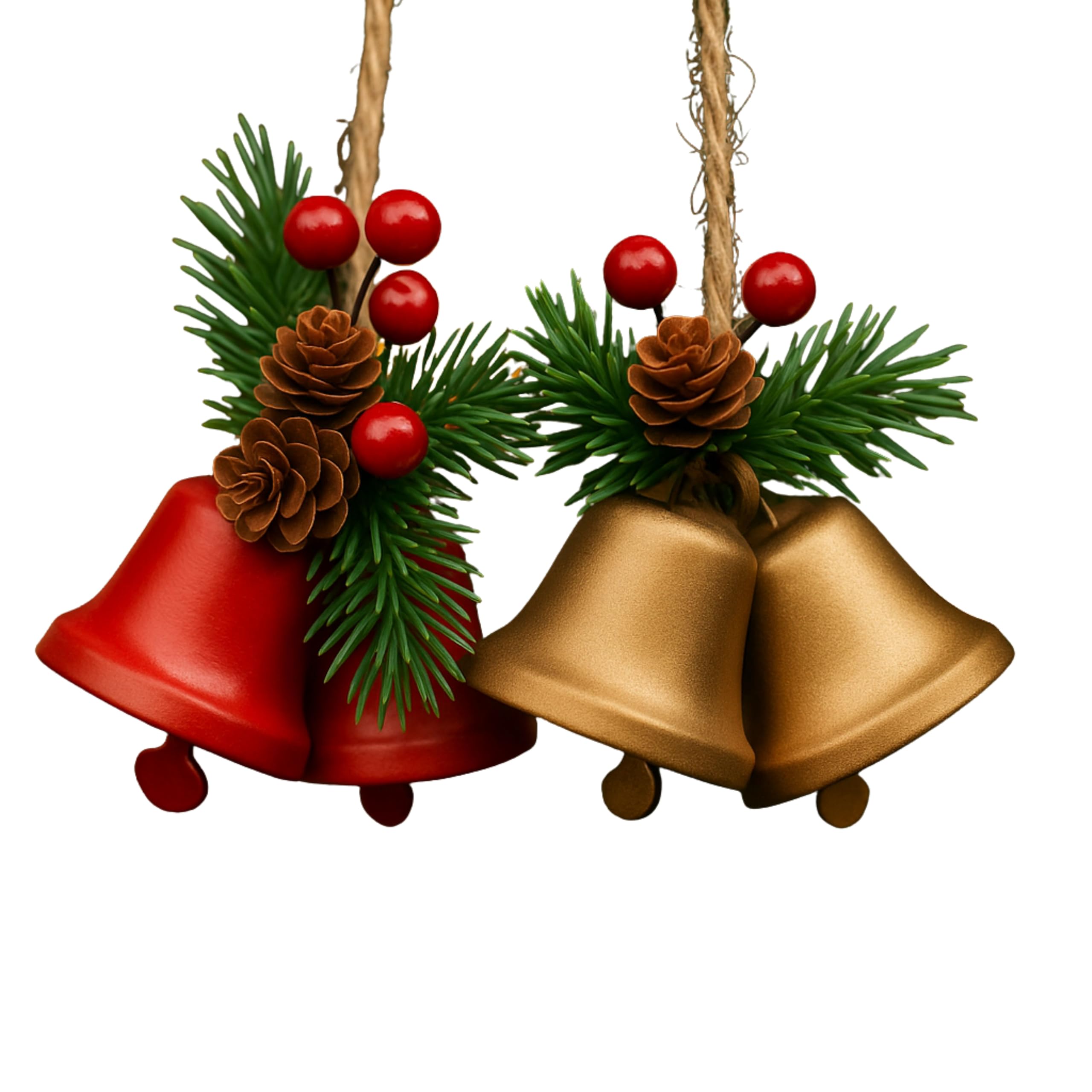 Modovo Modern Living Mdv Set Of 6 (3 Festive Red + 3 Champagne Gold) Modovo Red & Gold Christmas Bell Ornaments – Metal Pvc-Coated Hanging Bells For Tree, Wreath & Home Décor – Weather-Resistant, Durable, Easy-Hang Festive Bells (Set Of 6 (3 Red + 3 Gold))