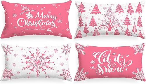 Vista 24 de Lanpn Fundas de Almohada Lumbar Decorativas de Navidad Blancas y Doradas con Bronceado 12x20 Juego de 4, Fundas de Cojín Navideño Decorativas Largas