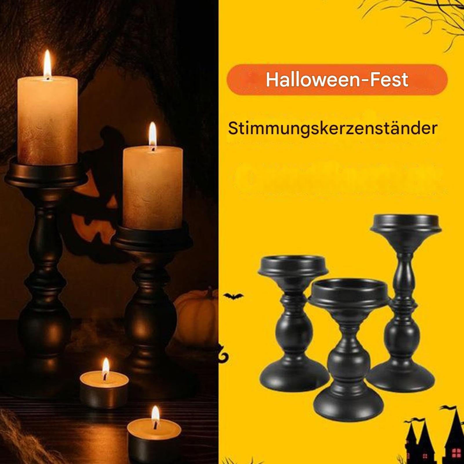 Holder na świece Halloween, gotycki zestaw czarnych świeczek, żelazny 3-częściowy zestaw dekoracji domu, centrów stołowych na Halloween, wesele, Boże Narodzenie, do sypialni, pokoju obiadowego, hotelu
