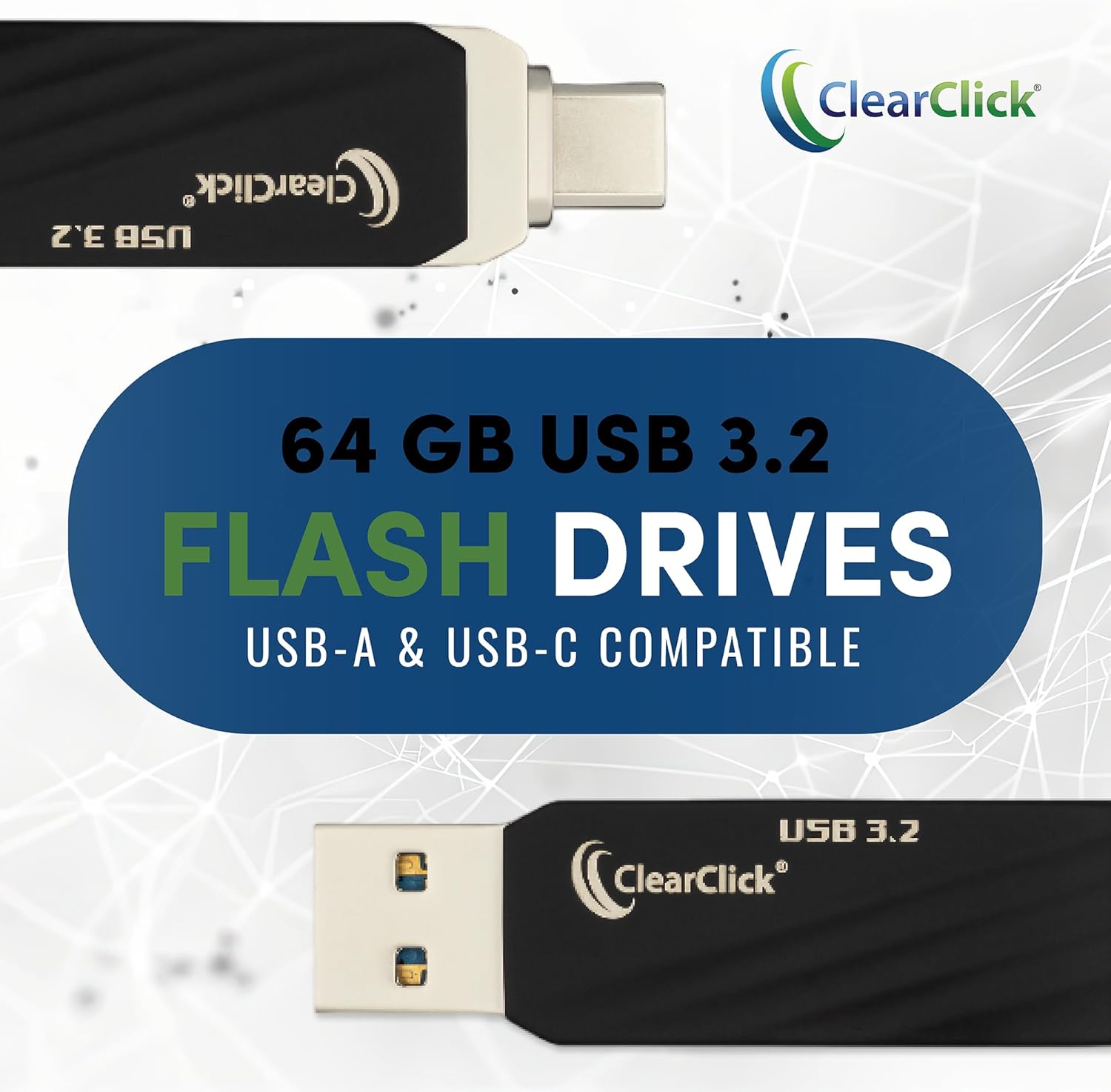 ClearClick 64GB USB 3.2 Flash Drives with USB-A and USB-C Compatibility (6-Pack)