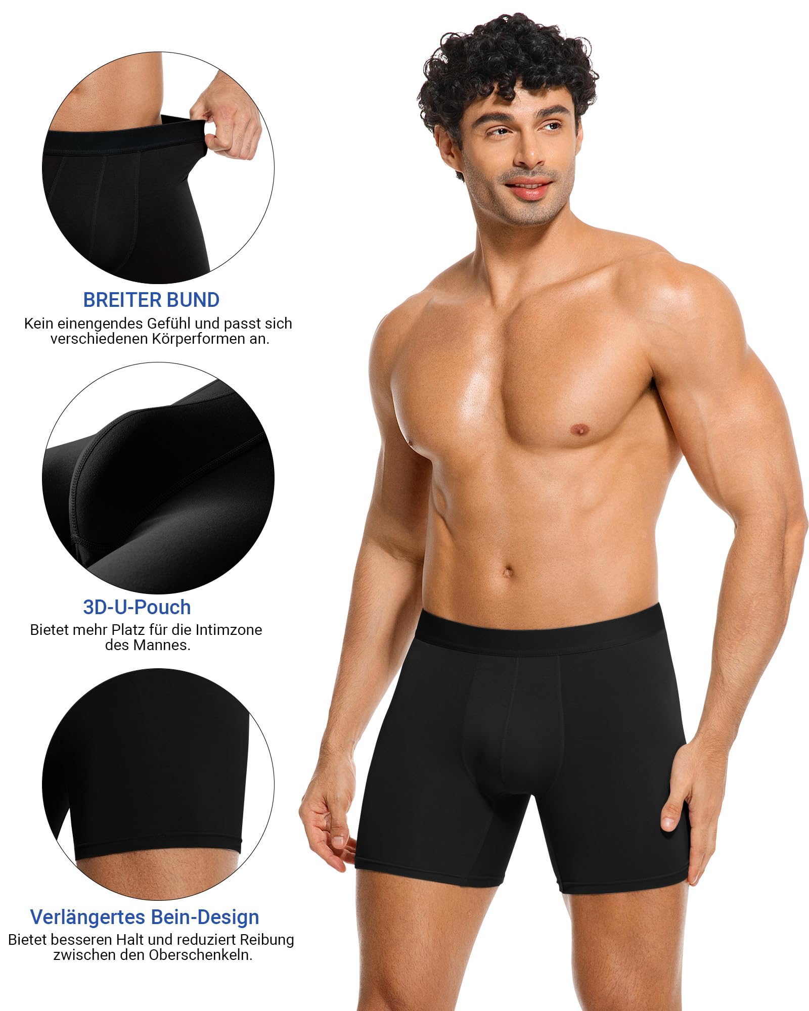 MEETYOO 3/5er Pack Lange Boxershorts Herren & Bambus Unterhosen Männer, Hautfreundlich, Atmungsaktiv-Verstärkte Nähte und das Anti-Roll-Saumdesign