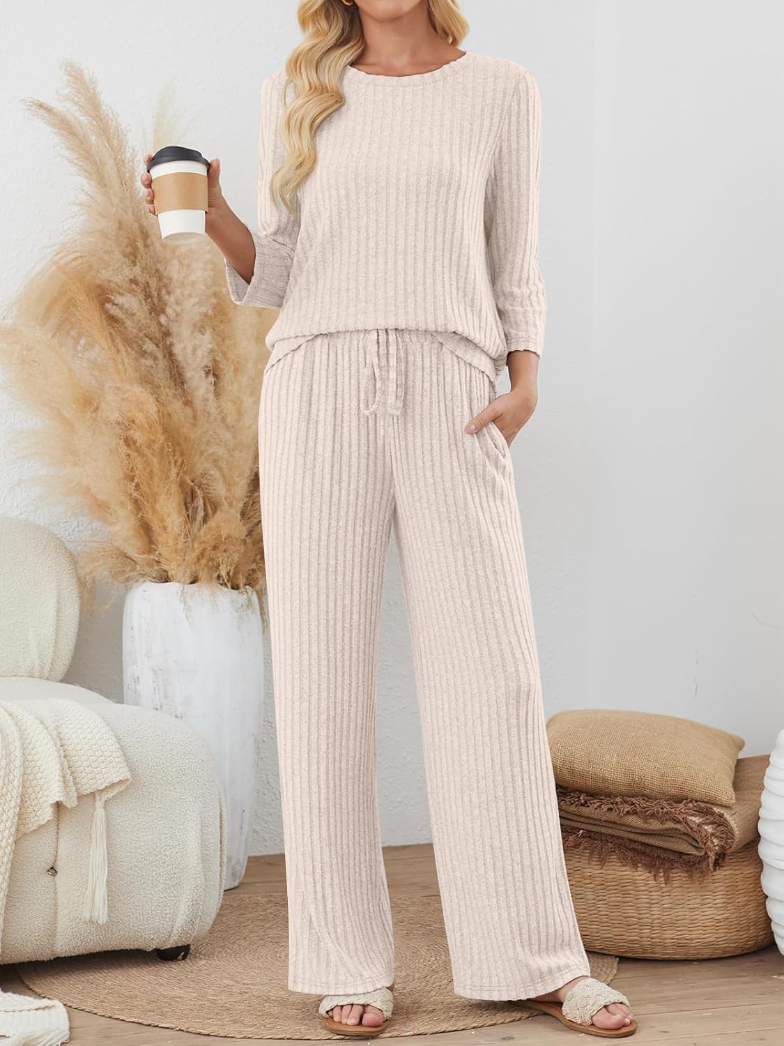 LILLUSORY Womens 2 Piece Lounge Sets Pajamas Matching Outfits 2026 3/4 Sleeve Fall Clothes Vacation Comfy Casual Sweatsuits - Image 2