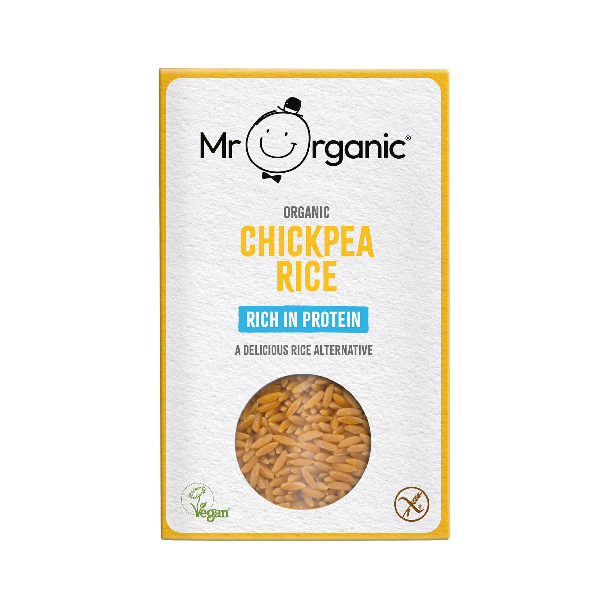 Mr Organic - Organic Chickpea Protein Rice 250g - Non GMO & Preservative Free - Gluten Free & Vegan - Made With Organic Chickpea Flour - Pack of 1