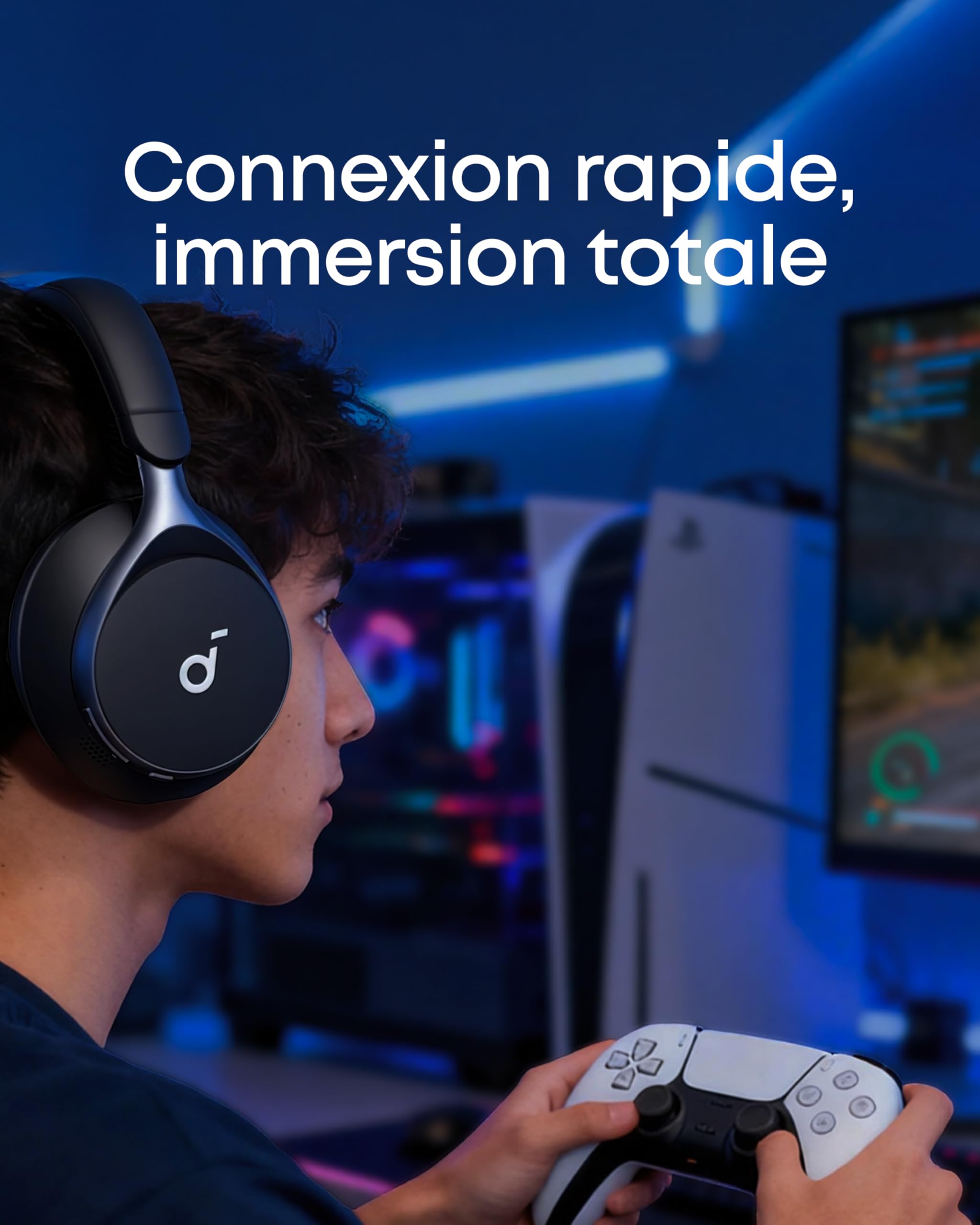 Soundcore Space One Casque Bluetooth sans Fil avec Réduction de Bruit Active Adaptative by Anker, Réduction des Voix Humaine 2X Plus Efficace, ANC 46H, Contrôle app, LDAC Hi-Res Audio, Confort