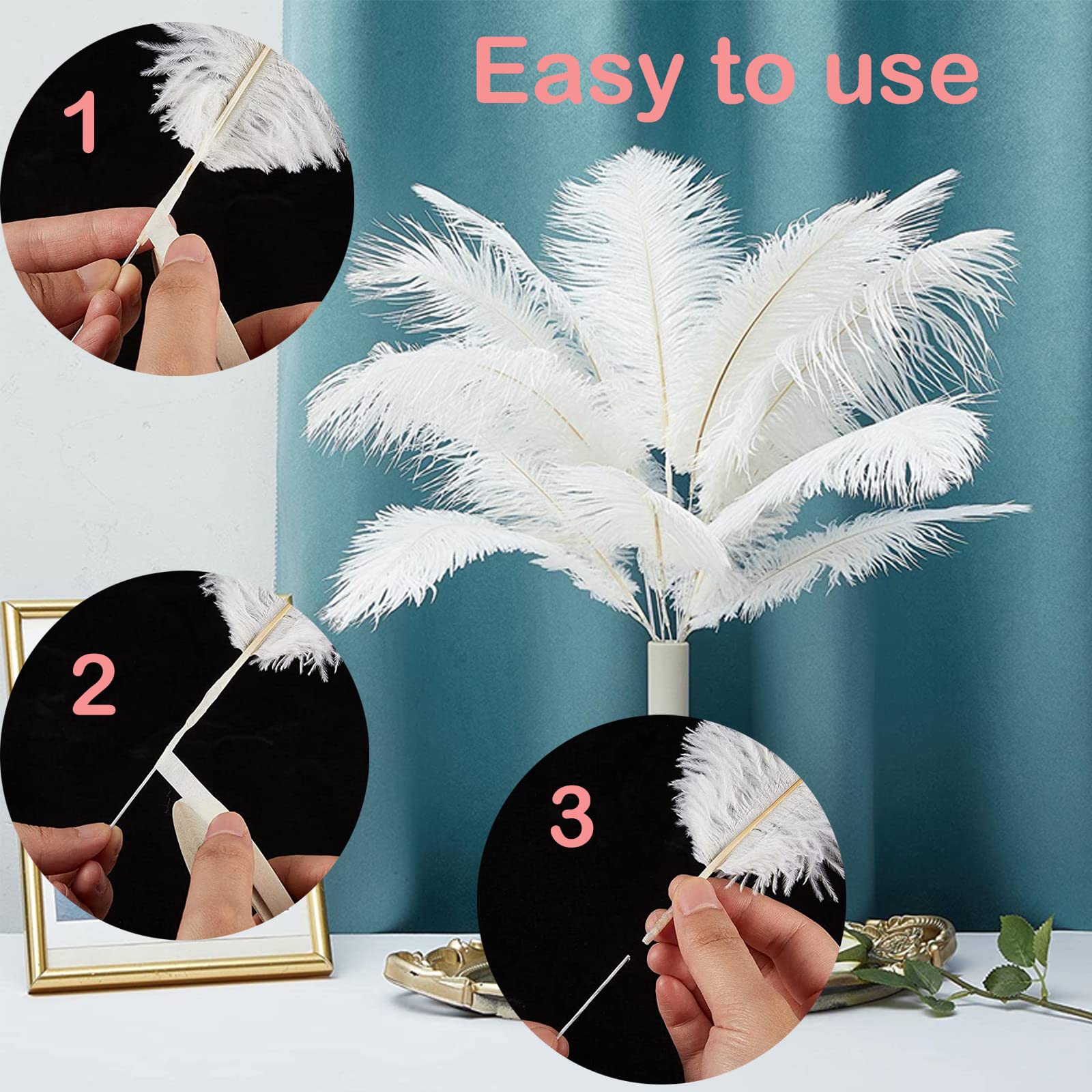 Ostrich Feathers,14pcs White Ostrich Feathers,Natural Ostrich Feathers,8-10in(20-25cm) Large White Feathers,White Feathers for Crafts,for DIY Craft Art Design Home Wedding Table Decoration - Image 4