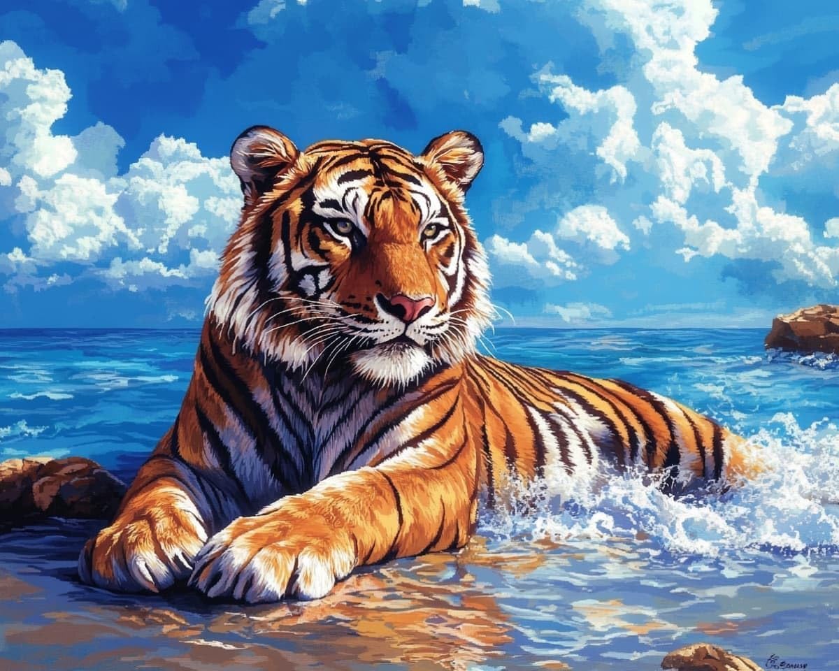 NAHUIGOOD Cross Stitch Kits for Adults, Stamped Cross Stitch Kits for Beginners, Needlepoint Cross-Stitch Patterns Embroidery Kits Arts and Crafts for Home Decor The Sea, The Tiger11Ct50X70Cm