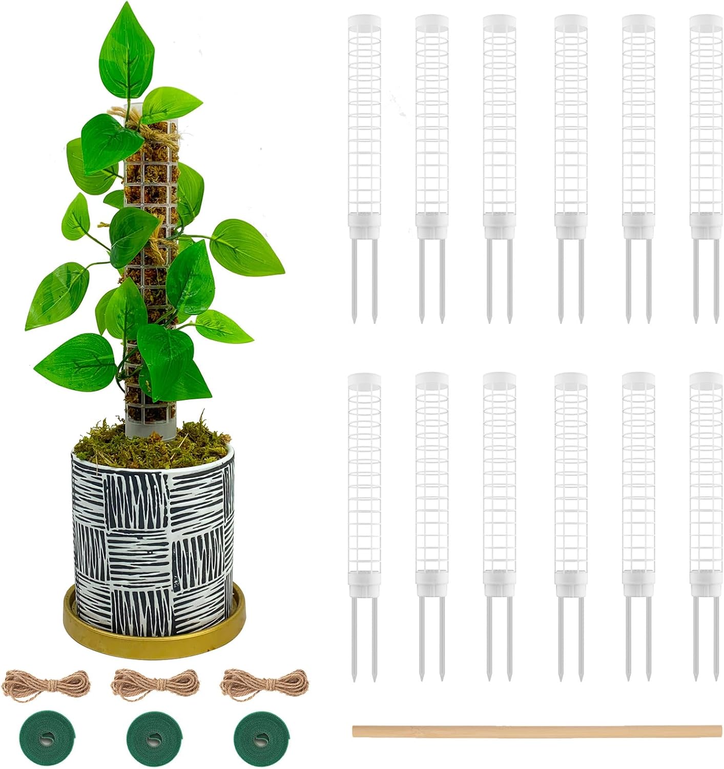 Moss Pole,Small Moss Pole Monstera Plant Support,Plastic Moss Pole for Plants Indoor and Climbing Plants-Mighty Plant Support.(White,12)
