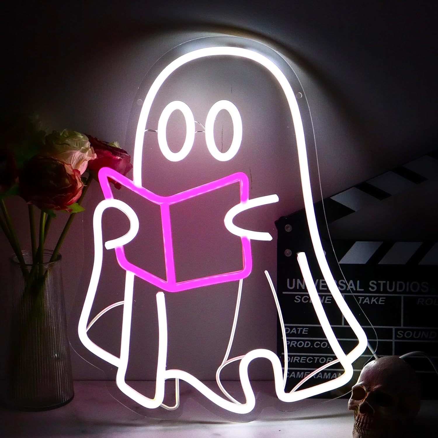 Ghost Reading Book lamp, Reading Ghost Neon Sign Led Reading Room Neon Sign Hanging Reading Book Neon Light For Bedroom Home Library Read Club Kids Room Store Book Lover Gifts(USB Sign)