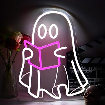 Ghost Reading Book Neon Sign