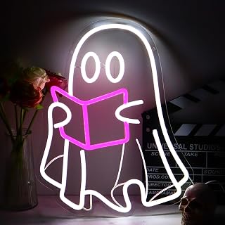 Ghost Reading Book lamp, Reading Ghost Neon Sign Led Reading Room Neon Sign Hanging Reading Book Neon Light For Bedroom Home Library Read Club Kids Room Store Book Lover Gifts(USB Sign)
