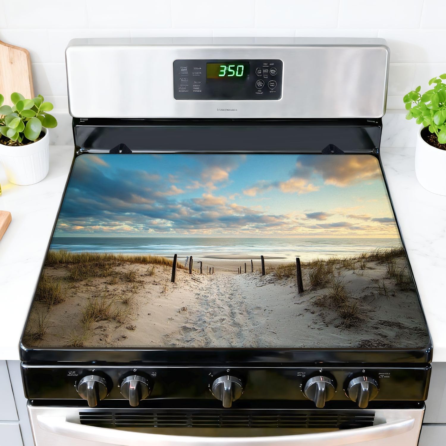 Stove Top Covers for Electric Stove sand way to sea beach Glass Cooktop Burner Covers Heat Resistant Protector Kitchen Decor Keep Stove Clean 28''x20''