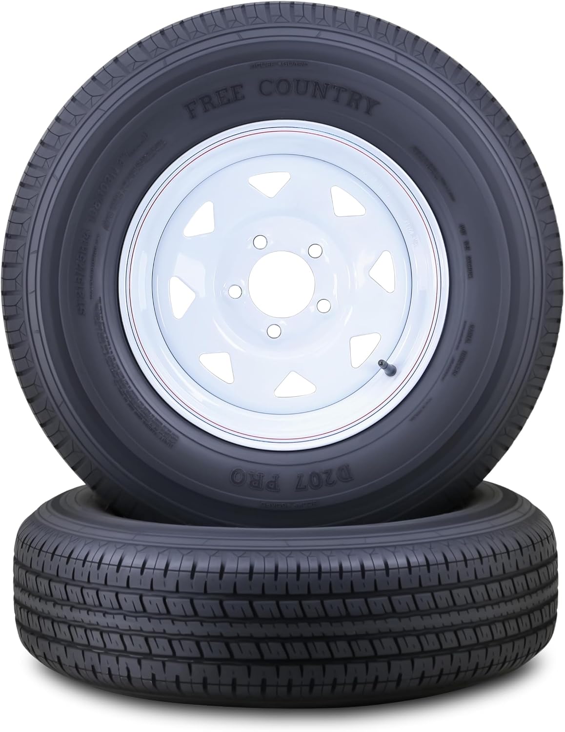 Free Country Trailer Tire Wheel Assembly ST215/75R14 8-Ply D 107M 5 Lug on 4.5" PCD White Spoke Wheel, SET 2
