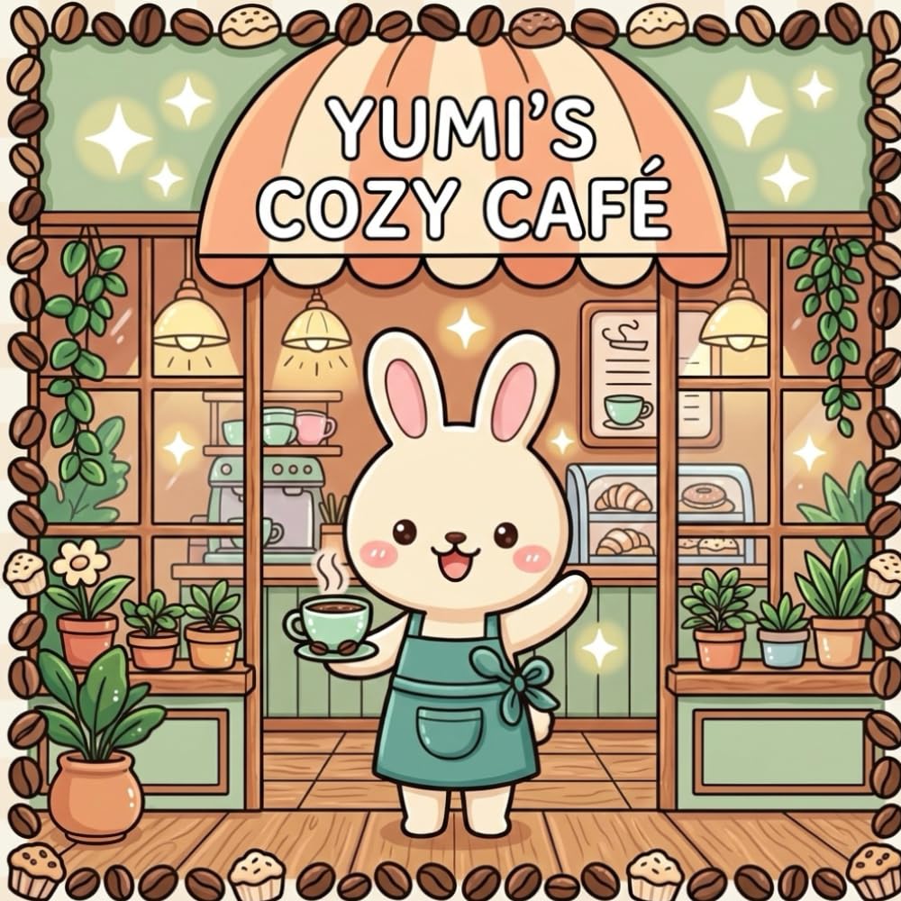 Yumi’s Cozy Café: Cute Kawaii Animal Coffee Shop Coloring Book with Bold and Easy Designs for Relaxation (The Kawaii Cozy Collection)