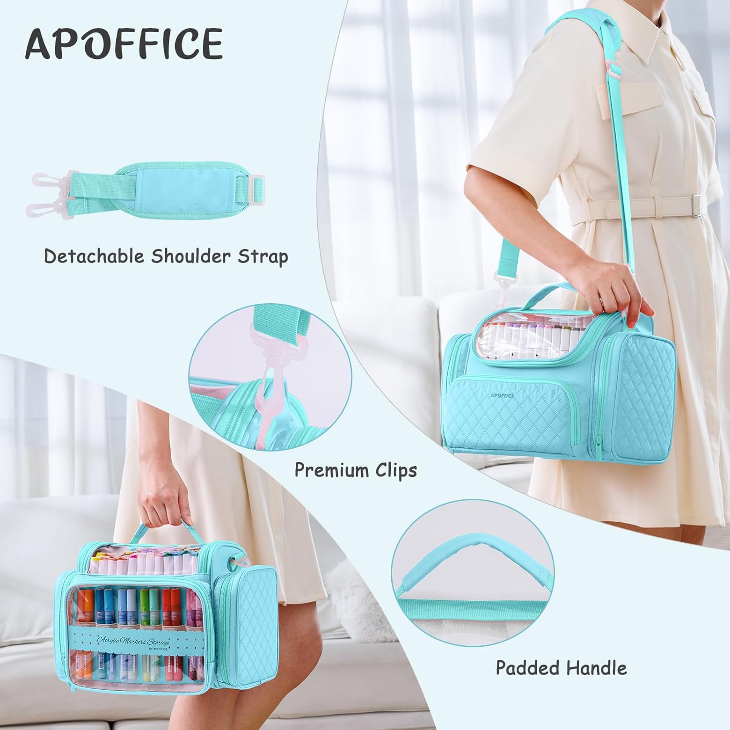 Marker Organizer Case Bag for 200-300 Markers – Large Art Supply Storage Bag with Detachable Dividers, Travel Marker Holder for Alcohol Markers, Brush Pens, Colored Pencils & Craft Supplies