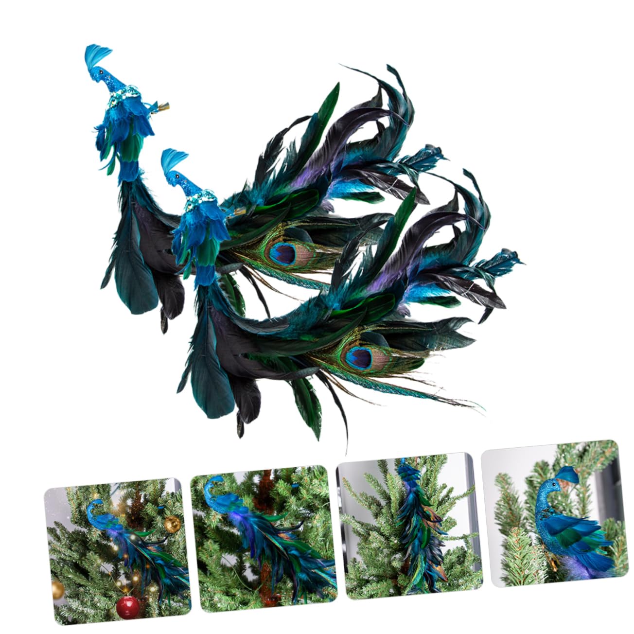 Alipis 2stücke Pfauen-Clip-Dekoration Glitzernd Baumschmuck mit Langem Schwanz Künstliche Vogeldekorationen für Weihnachtsbaum