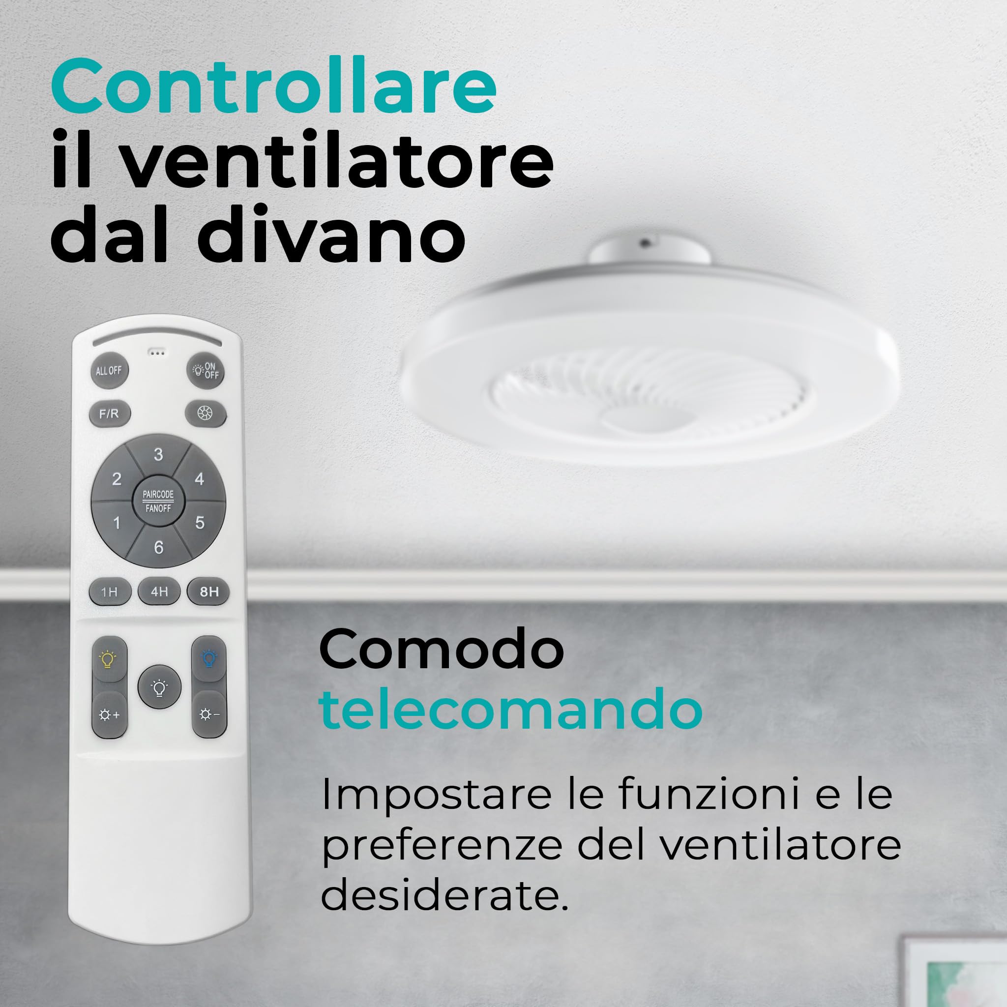 Noaton® Triton Bianco Ventilatore da Soffitto con Luce e Telecomando, LED Dimmerabile 50 W, 3 Colori, 6 Velocità con Timer, Silenzioso, per Soggiorno Camera, da Letto Sala e Cucina, Lampada, Ø 58 cm