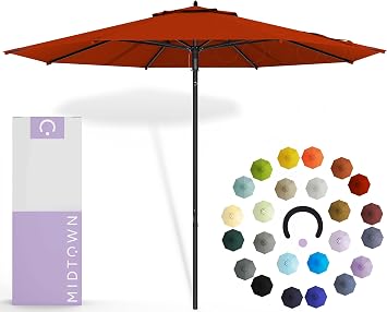 Midtown Umbrellas Push & Pop 8 Ft Patio Umbrellas with Push & Pop Mechanism, 8 Fiberglass Ribs & Terylast Polyester Fabric For Deck, Pool, Cafes and Hotels Apple Canopy, Black Pole