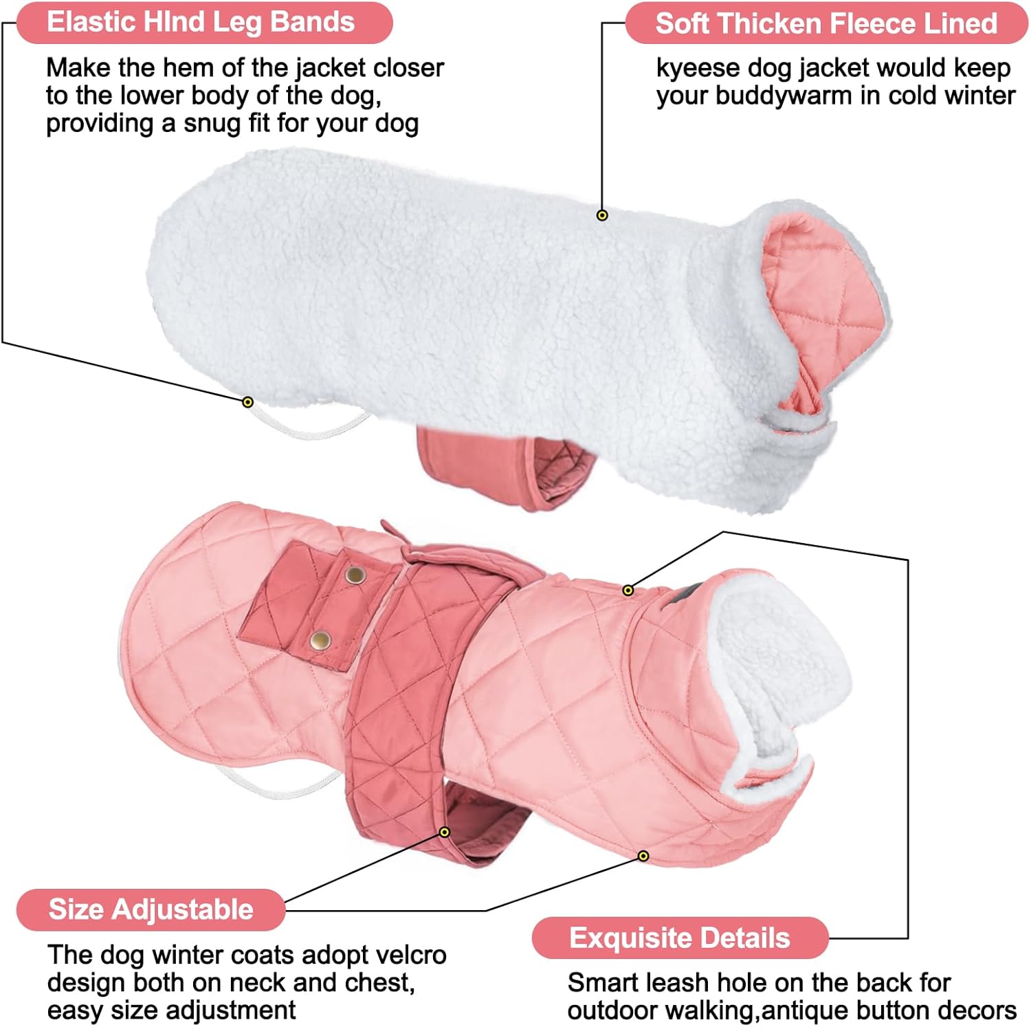 KYEESE Dog Coat Thick Cat Clothes with Pocket Soft Pet Sweater for Cold Weather Warm Pet Winter Puffer Coat with Leash Hole Waterproof Dogs Jacket with Fleece Lined Windproof Dog Coats for Small Dogs
