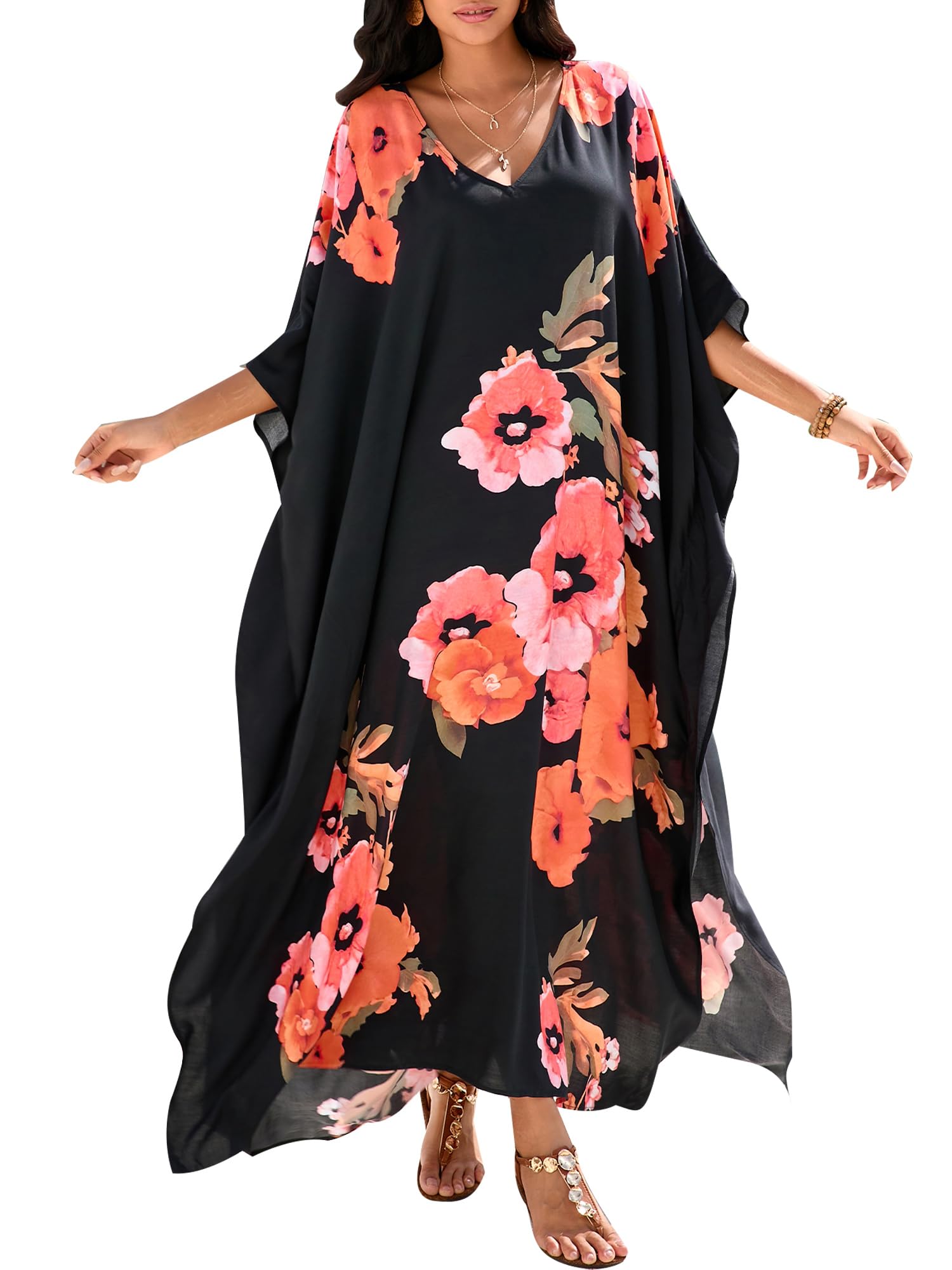 Kaftan Dresses for Women V Neck Summer Swimsuit Cover up Caftan Maxi Beach Dresses-image-44