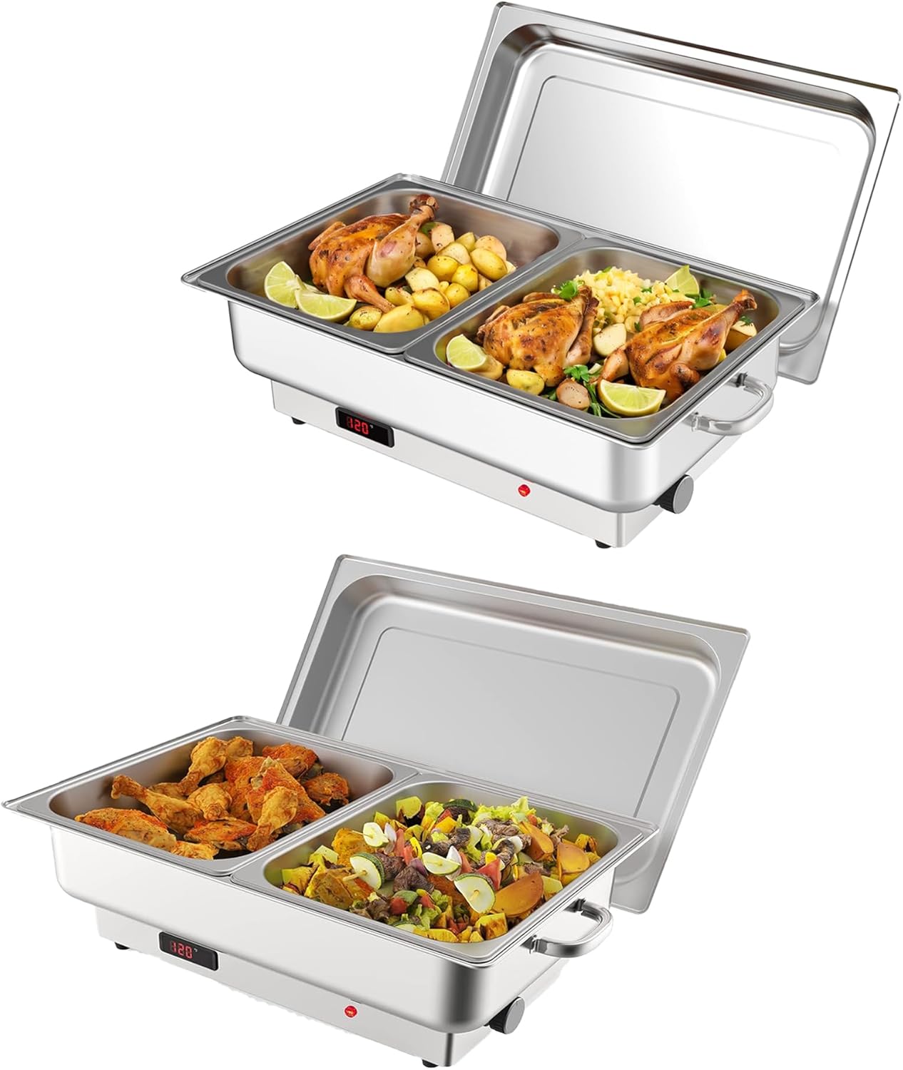 2 Pack Electric Chafing Dish Buffet Set, 2 x 4.5QT Food Servers and Warmers, Stainless Steel Commercial Catering Food Warmers with Temperature Control Display for Weddings, Parties and Festivals