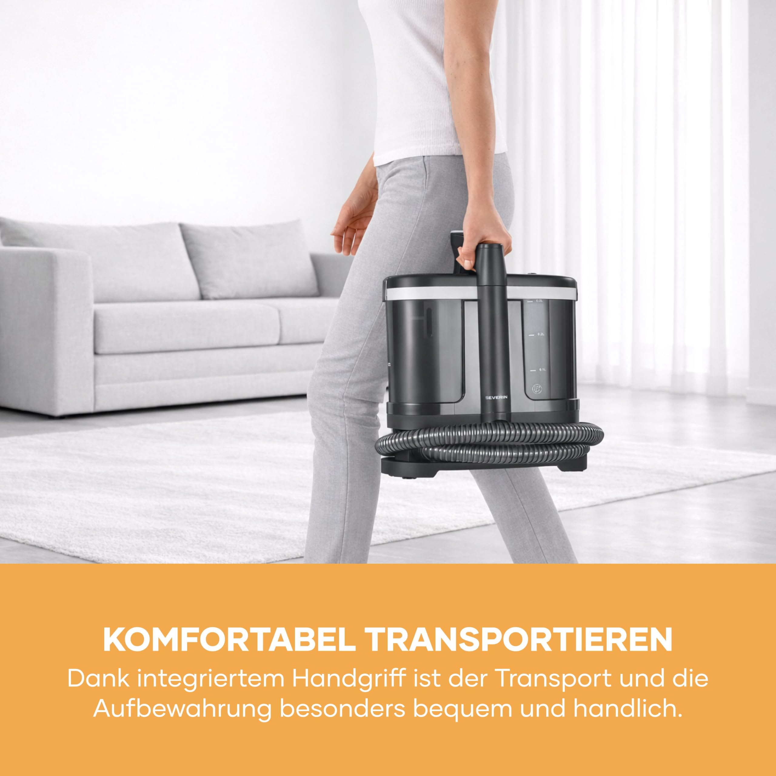 Severin Polsterreiniger, für Teppich, Polster, Autositze & Sofa, 2-Tank-Nasssauger, Waschsauger, Teppich-Reiniger, Frischwassertank: 1,25L, S-Power, 450W, anthrazit, schwarz, SC 7188