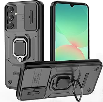for Samsung A26 Case,for Samsung Galaxy A26 Case with[Sliding Camera Cover][360° Rotate Ring Kickstand] Heavy Duty Protective Shockproof Phone Case for Samsung A26 Cover,Black