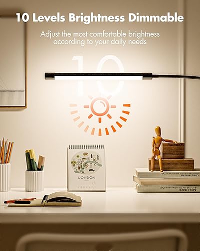 Miniatura 3 de JHD Lámpara de escritorio LED con abrazadera, 10 niveles de brillo, cuello de cisne flexible de 12 pulgadas, lámpara USB de protección ocular,